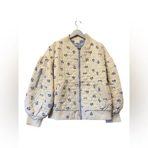 Newin Quilted Floral Zip-Up Bomber Jacket – Large